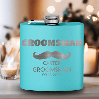 Teal Groomsman Flask With The Mustache Amigo Design