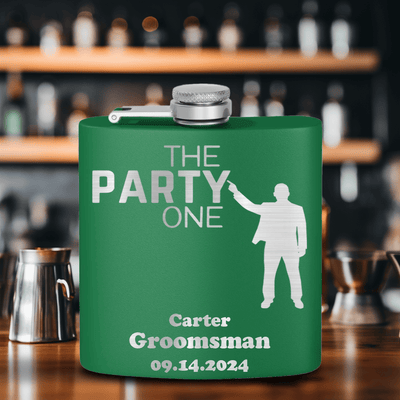 Green Bachelor Party Flask With The Party One Design