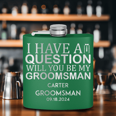 Green Groomsman Flask With The Real Proposal Design