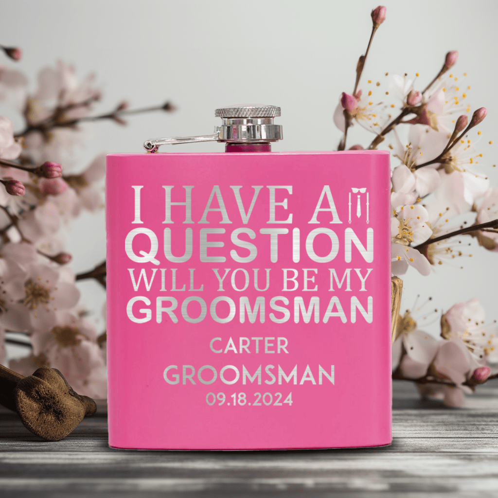 Pink Groomsman Flask With The Real Proposal Design