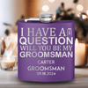 Purple Groomsman Flask With The Real Proposal Design