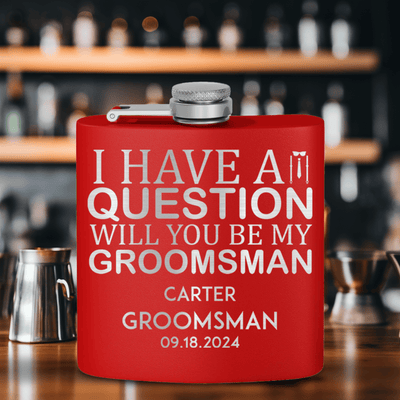 Red Groomsman Flask With The Real Proposal Design