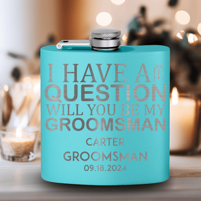 Teal Groomsman Flask With The Real Proposal Design