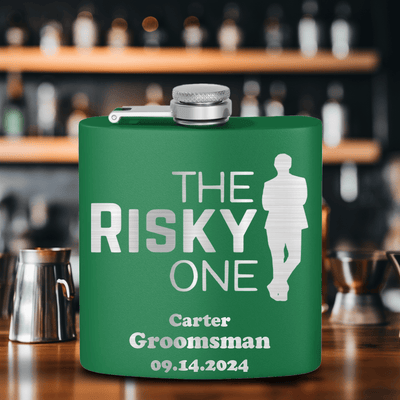 Green Bachelor Party Flask With The Risky One Design
