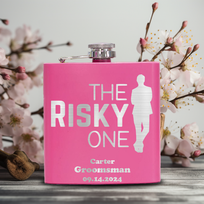 Pink Bachelor Party Flask With The Risky One Design