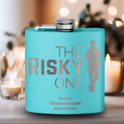 Teal Bachelor Party Flask With The Risky One Design