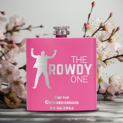 Pink Bachelor Party Flask With The Rowdy One Design