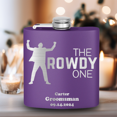 Purple Bachelor Party Flask With The Rowdy One Design