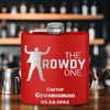 Red Bachelor Party Flask With The Rowdy One Design