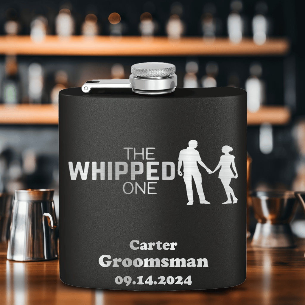 Black Bachelor Party Flask With The Whipped One Design