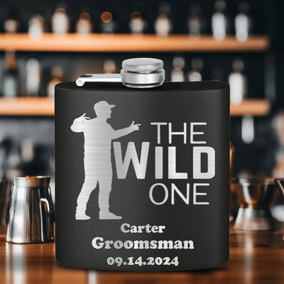 Black Bachelor Party Flask With The Wild One Design