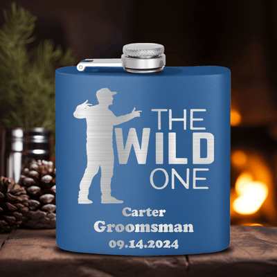 Blue Bachelor Party Flask With The Wild One Design