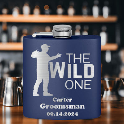 Navy Bachelor Party Flask With The Wild One Design