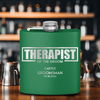 Green Groomsman Flask With Therapist Of The Groom Design