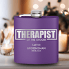Purple Groomsman Flask With Therapist Of The Groom Design