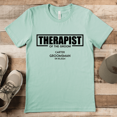Light Green Mens T-Shirt With Therapist Of The Groom Design