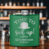 Green Groomsman Flask With Timeless Friend Design