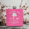 Pink Groomsman Flask With Timeless Friend Design