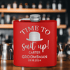 Red Groomsman Flask With Timeless Friend Design