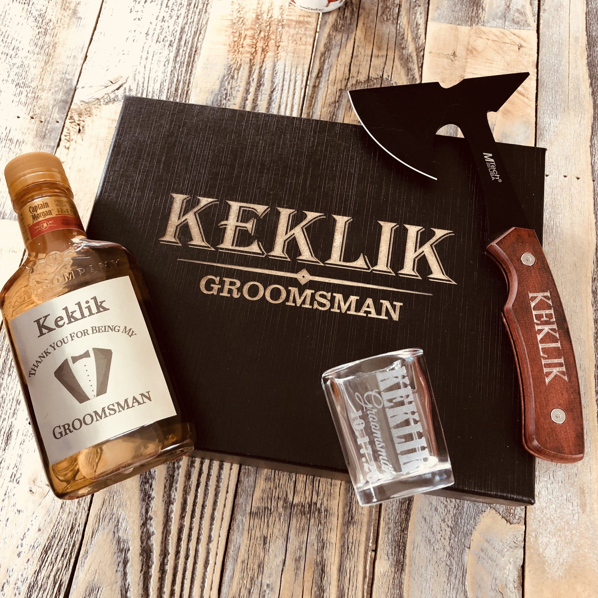 Groomsmen Axe Gift Box Set with Shot Glass and Label