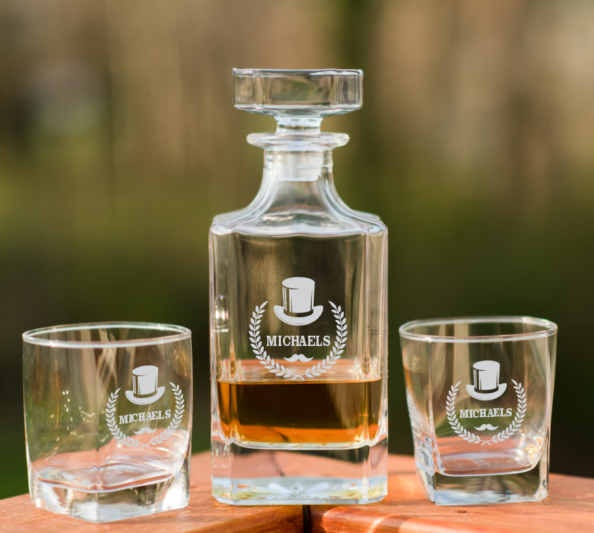 Personalized Antique 24 oz. Whiskey Decanter - Set of 2 Lowball Glasse –  MyGroomsmen