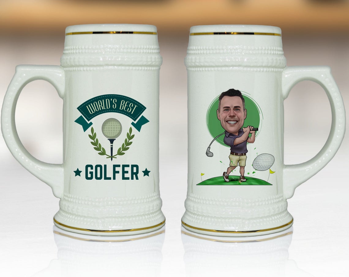Fun Golf Gift for Men Beer Mug Caricature
