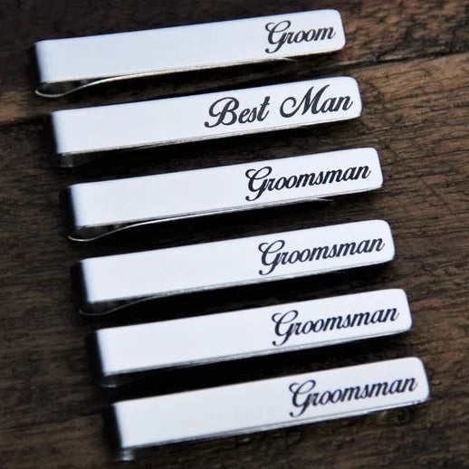 CUSTOM WEDDING Tie Clip - handmade personalized ebony wood tie bar -  elegant gift for men