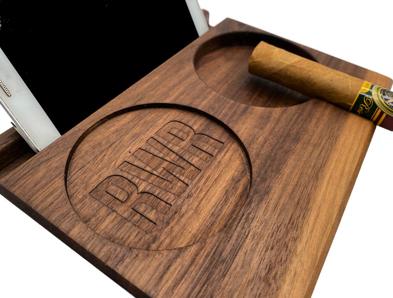 Dark Walnut Wood Cigar Accessories Organizer