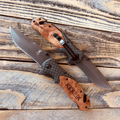 Engraved Carbon Fiber Personalized Knife Front and Back