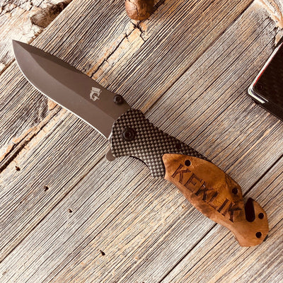 Custom Engraved Carbon Fiber Knife, Personalized with Name