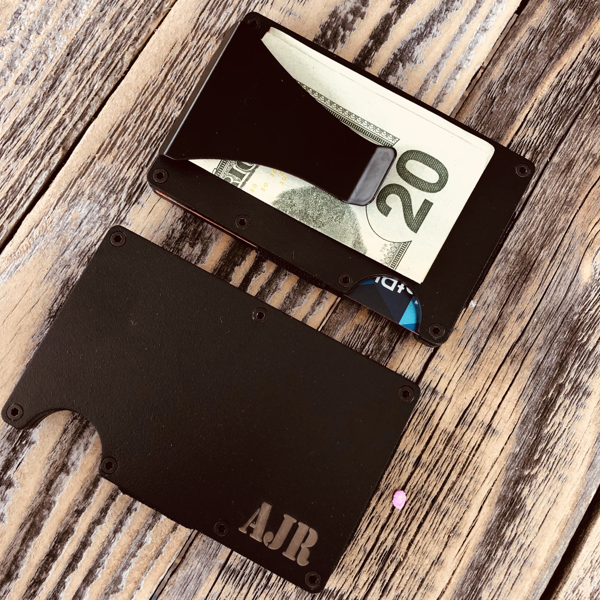 Black Minimalist Wallet Personalized Initials
