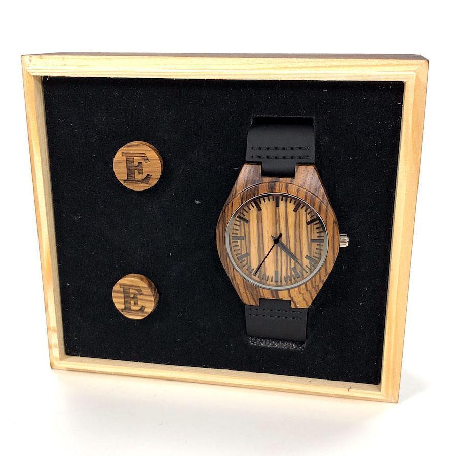 Tiger Bamboo Wooden Groomsman Watch &amp; Cufflinks